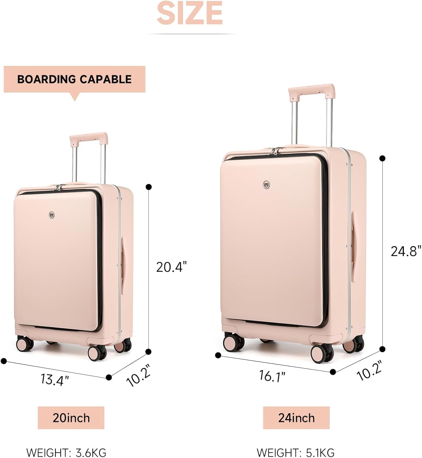 Carry On Luggage with Front Pocket Laptop Compartment and USB Port, Cup Holder, Aluminum Frame PC Hard Travel Suitcase TSA Lock Deepy (Pink, 20)