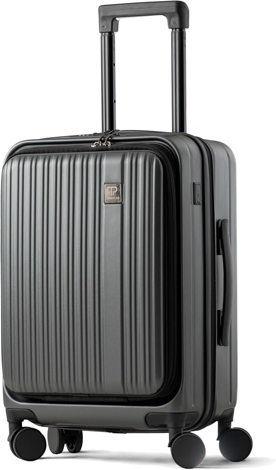 Dep 3.0 | Carry On 20" Bag with Front Open Laptop Compartment, Wide Handle, Expandable, USB Port - Dark Grey