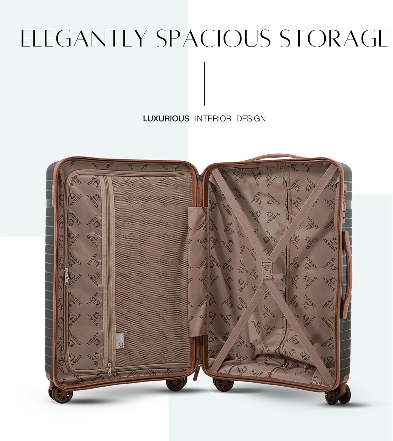 ASSODA Luggage Set of Three 20/24/28 inch Stylish Carry On and Check In Travel Bag Silent Wheels Suitcase Lightweight Durable (Black/Brown, Set (20/24/28-inch))