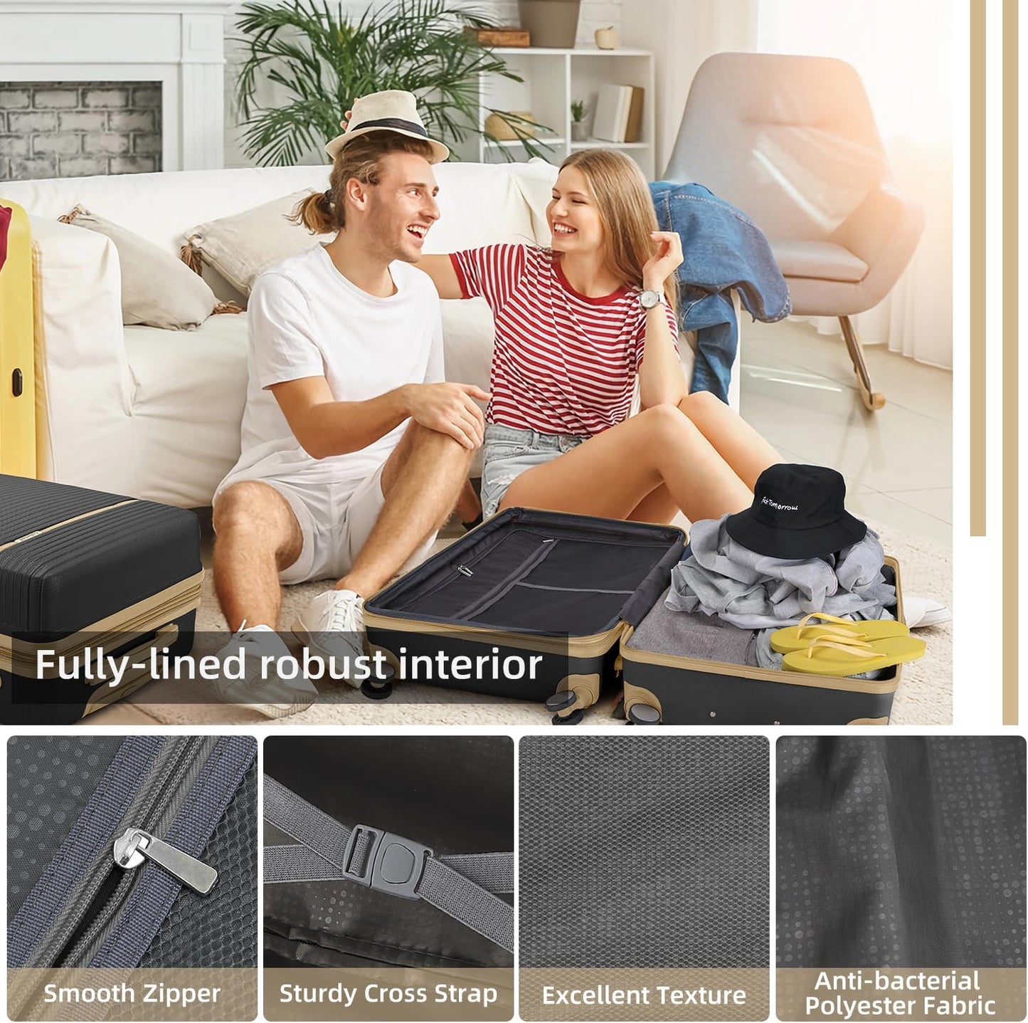 LARVENDER Luggage Sets 6 Piece with Duffel Bag, Expandable(Only 28 & 24") Hardside Luggage with Cosmetic Case 360° Spinner Wheels, Durable Luggage Set Clearance For Women Men, Black