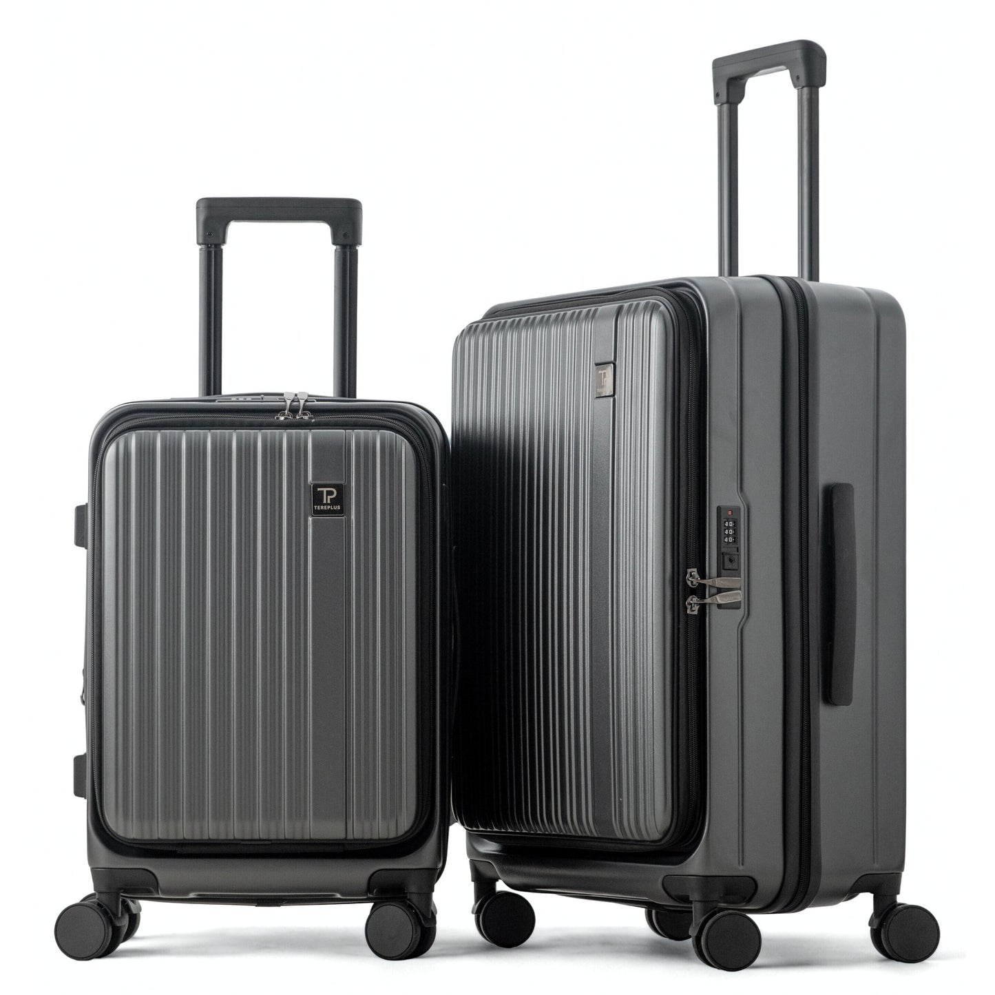 حقيبة سفر محمولة مقاس 20 بوصة مع حجرة أمامية مفتوحة للكمبيوتر المحمول وعجلات صامتة ومساحة تخزين واسعة ومنفذ USB للشحن (رمادي داكن، 20 بوصة)