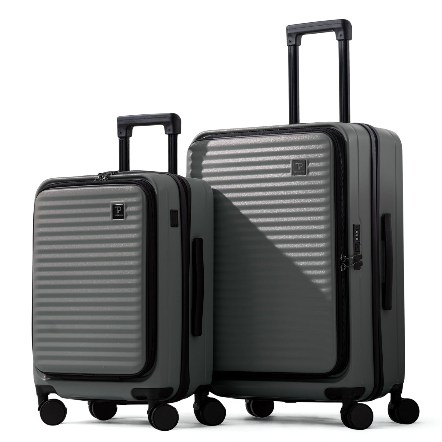 Dep 4.0 | Luggage Set 20"/24" Carry On & Check In with Front Open Laptop Compartment, Wide Handle, Expandable, USB Ports - Dark Grey
