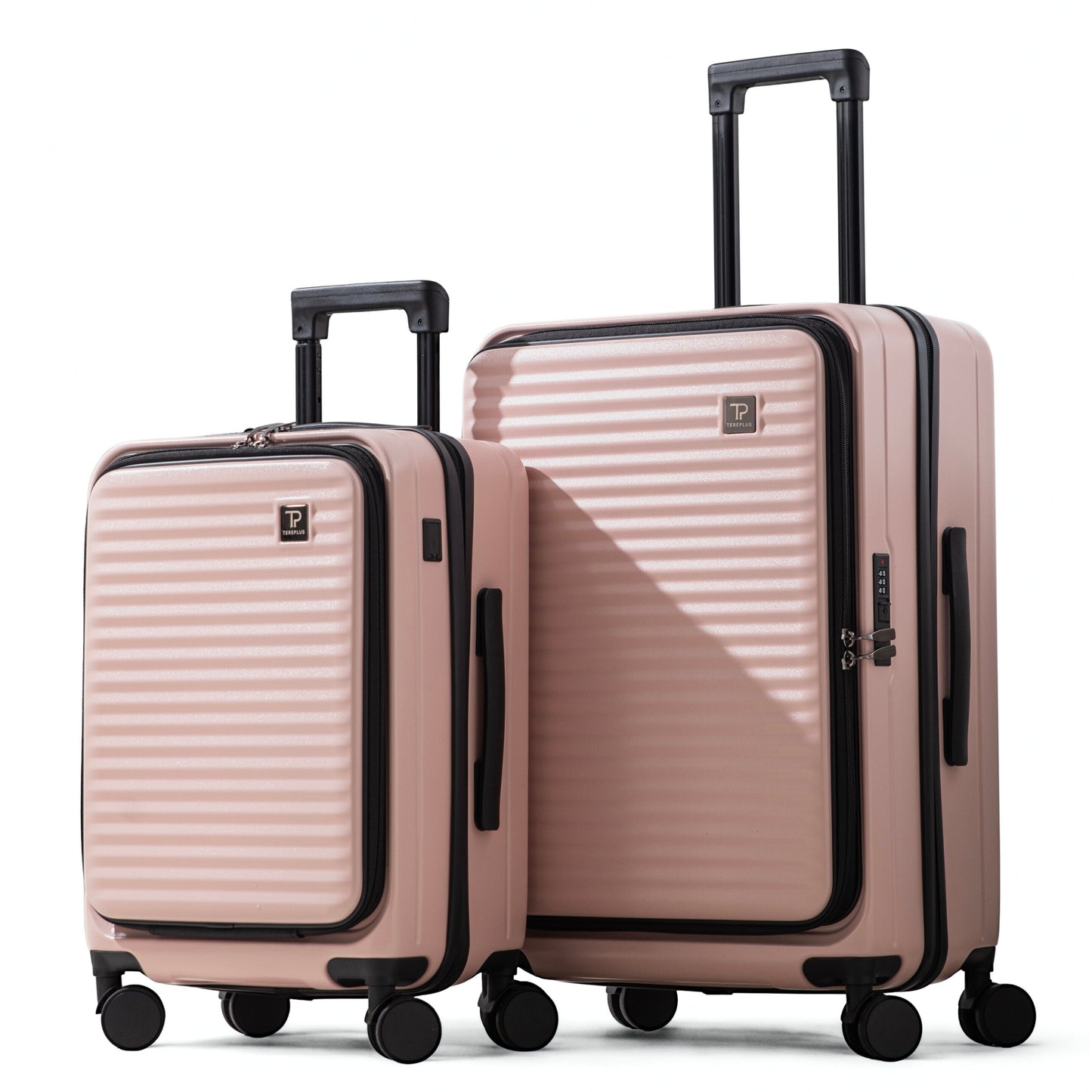 Dep 4.0 | Luggage Set 20"/24" Carry On & Check In with Front Open Laptop Compartment, Wide Handle, Expandable, USB Ports - Pink