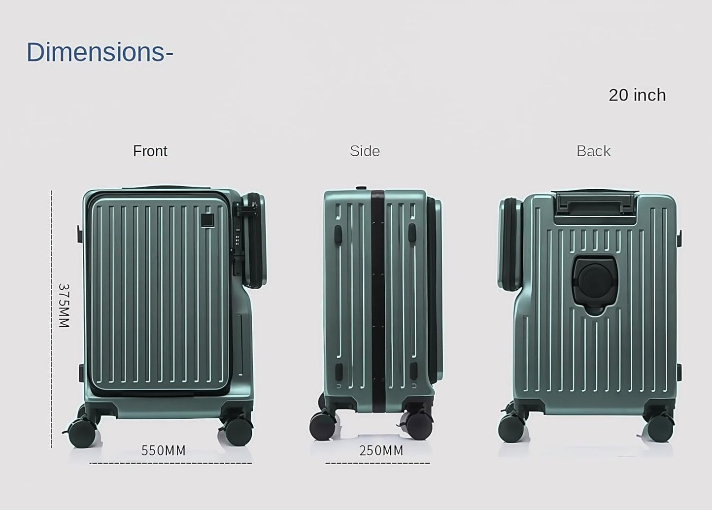 Skycare Carry On Luggage - Airline Lightweight Hardside Spinner Suitcase, USB Charging, Front Pocket, and Cup Holder, Green, Fashion