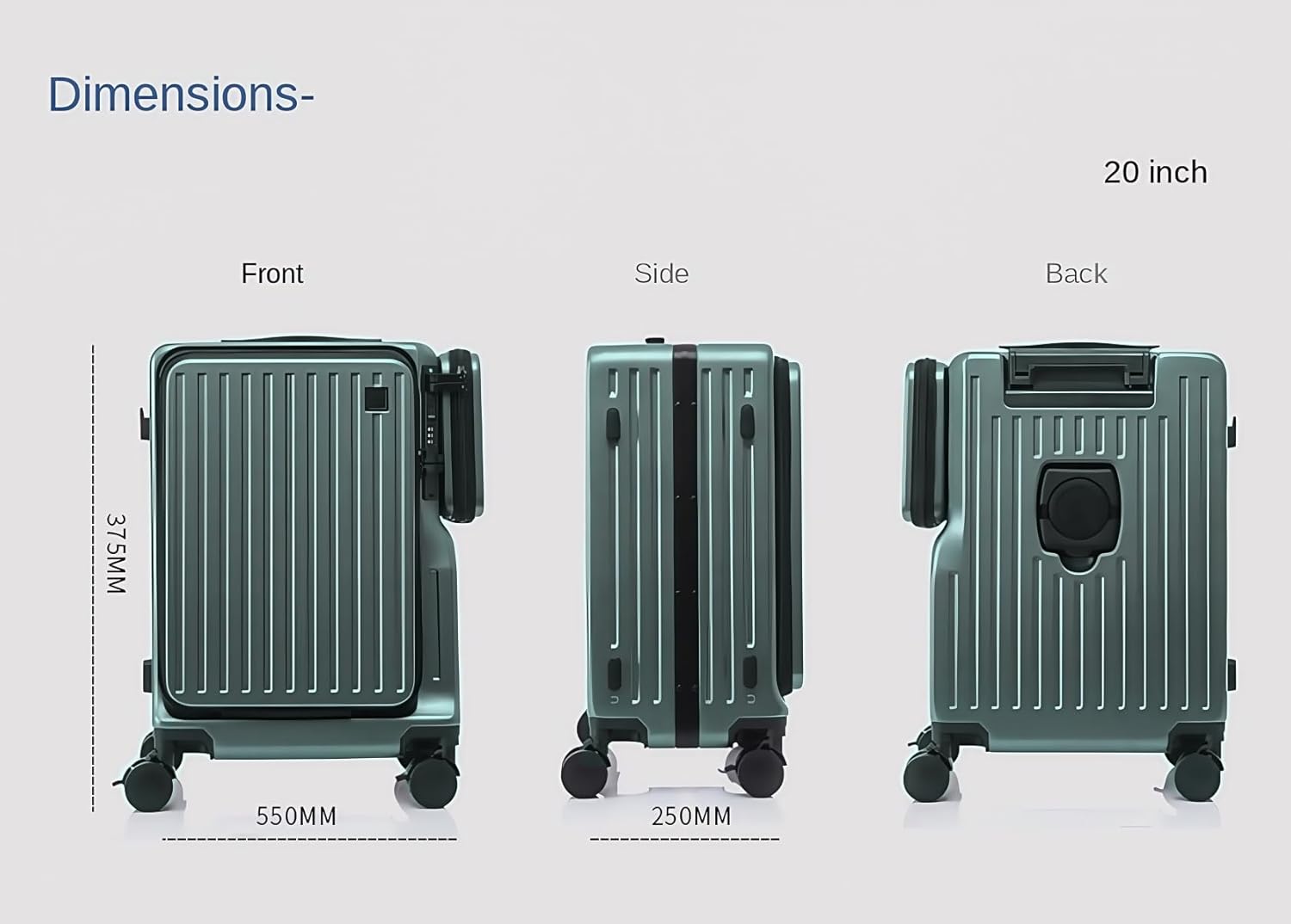 Skycare Carry On Luggage - Airline Lightweight Hardside Spinner Suitcase, USB Charging, Front Pocket, and Cup Holder, Green, Fashion