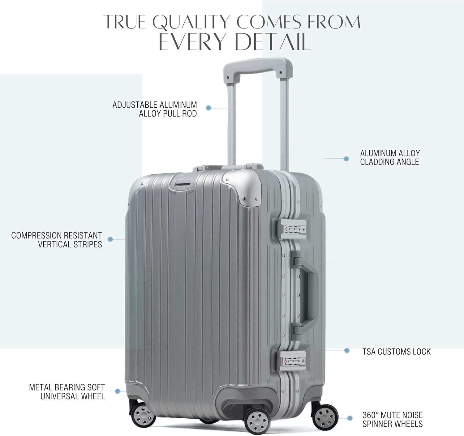 TERE® Carry On 20-inch Luggage Travel Suitcase with Aluminum Frame Zipperless Lightweight Silent Wheels Cabin Bag Roo