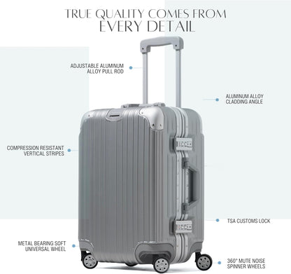 TERE® Carry On 20-inch Luggage Travel Suitcase with Aluminum Frame Zipperless Lightweight Silent Wheels Cabin Bag Roo