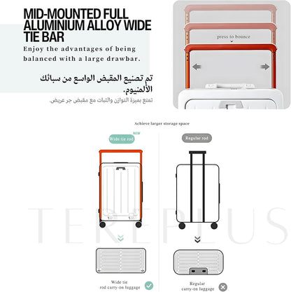TERE® Carry-on Luggage Travel Suitcase Wide Handle Cup Holder Silent Wheels USB Port Charging 20" Cabin Bag Jx (Yellow, 26-inch)