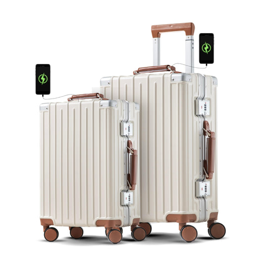 TERE® Carry On 20-inch Luggage Travel Suitcase with Aluminium Frame Zipperless Cup Holder USB Port Charging Lightweight Silent Wheels Cabin Bag Amby2 (Black & Mocha, 20-inch)