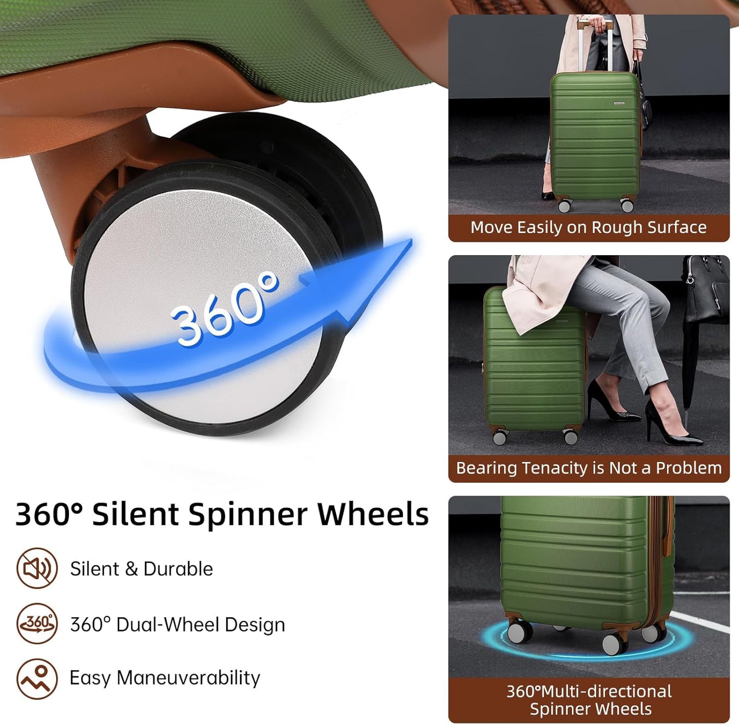 LARVENDER Luggage Sets 6 Piece, Expandable Hardside Carry on Suitcase Set with Spinner Wheels, Lightweight Rolling Luggage for Men and Women with TSA Lock, Green