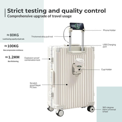 Luxury Check In Luggage Travel Bag Suitcase lightweight with High Quality Aluminium Frame Zipperless Cup holder Silent Wheels USB Port Charging (Mint, 24 Inches)