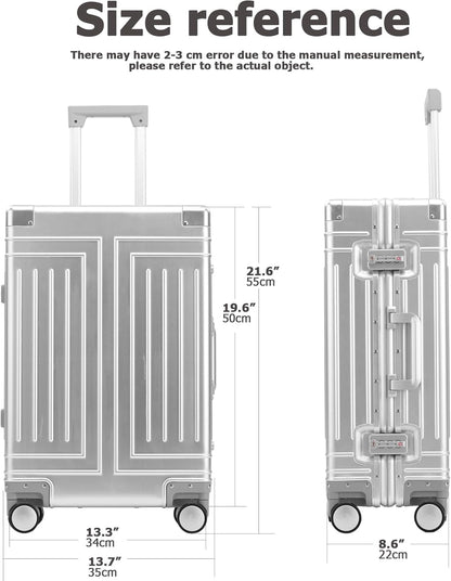 feilario 20in All Aluminum Luggage Hard Shell Carry On Suitcase Zipperless 360° Spinner Wheels Luggage - with 4 Anti-crash Corners, Silver-20in, Business