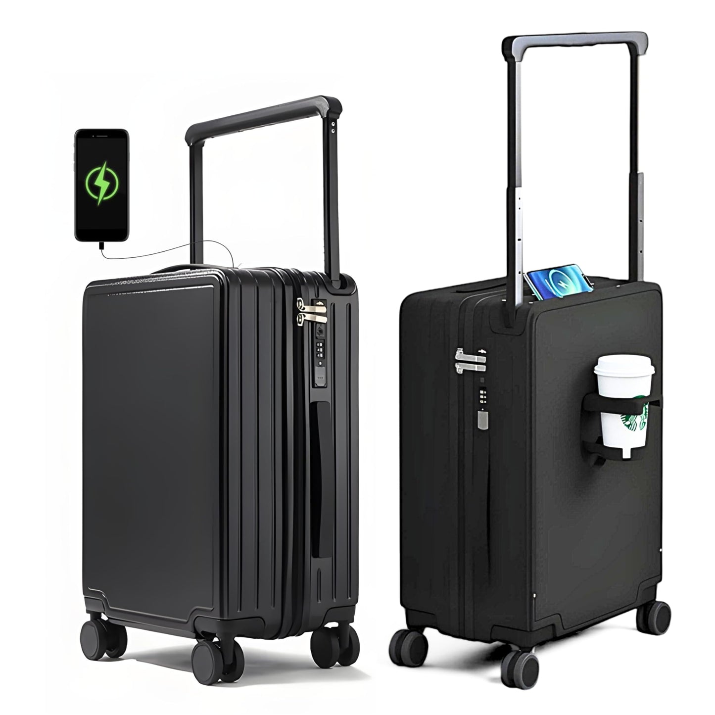 TERE® Carry-on Luggage Travel Suitcase Wide Handle Cup Holder Silent Wheels USB Port Charging 20" Cabin Bag Jx (Yellow, 26-inch)