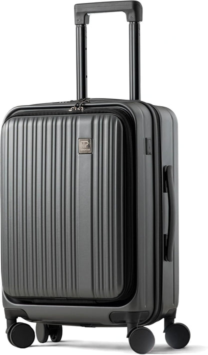 Dep 3.0 | Carry On 20" Bag with Front Open Laptop Compartment, Wide Handle, Expandable, USB Port - Dark Grey