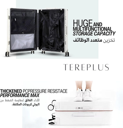 Luxury Check In Luggage Travel Bag Suitcase lightweight with High Quality Aluminium Frame Zipperless Cup holder Silent Wheels USB Port Charging (Mint, 24 Inches)