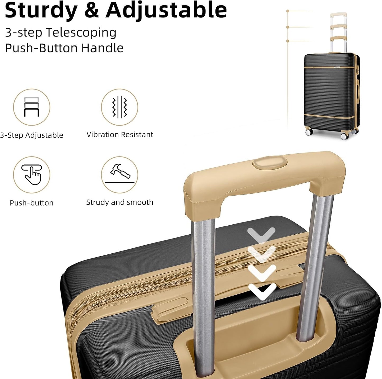 LARVENDER Luggage Sets 6 Piece with Duffel Bag, Expandable(Only 28 & 24") Hardside Luggage with Cosmetic Case 360° Spinner Wheels, Durable Luggage Set Clearance For Women Men, Black