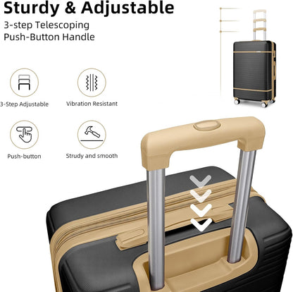 LARVENDER Luggage Sets 6 Piece with Duffel Bag, Expandable(Only 28 & 24") Hardside Luggage with Cosmetic Case 360° Spinner Wheels, Durable Luggage Set Clearance For Women Men, Black