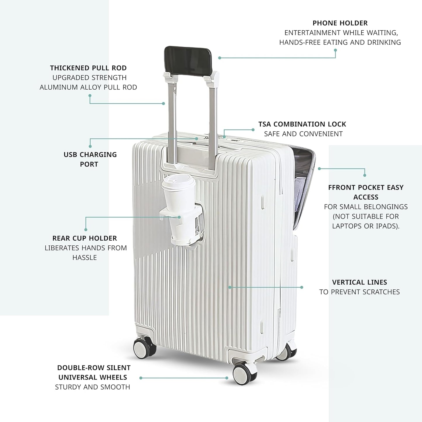 EVA 4.0 | Carry On 20" Luggage with Front Pocket, USB Port, Cup Holder, Hook - Blue