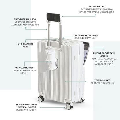 EVA 4.0 | Carry On 20" Luggage with Front Pocket, USB Port, Cup Holder, Hook - Blue