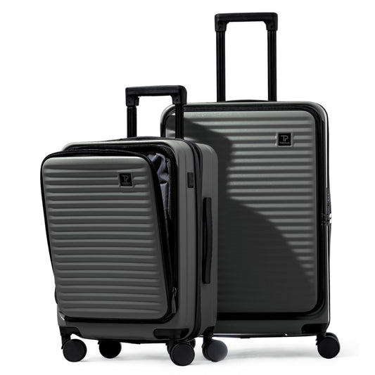 Carry On 20-inch Luggage Travel Suitcase with Front Open Laptop Compartment Silent Wheels Deep Storage USB Port Chargingn Cabin Bag Deepy (Dark Green, 20-inch)