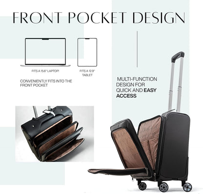 TERE Carry On 16-inch Luggage Travel PU Leather with Laptop Compartment Phone Holder Trolley Boarding Bag Suitcase Lightweight Silent Wheels Business Cabin 607 (Brown, 16-inches)