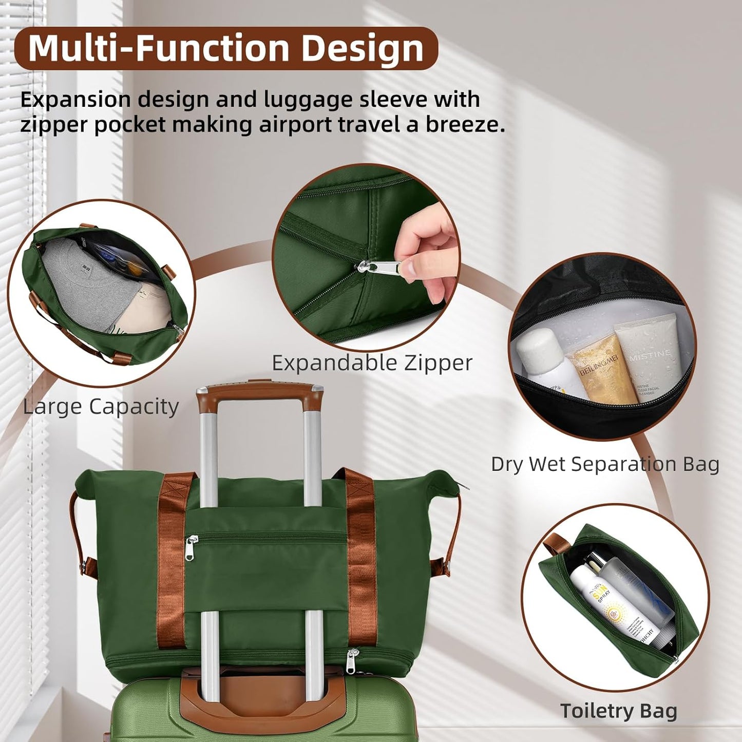 LARVENDER Luggage Sets 6 Piece, Expandable Hardside Carry on Suitcase Set with Spinner Wheels, Lightweight Rolling Luggage for Men and Women with TSA Lock, Green