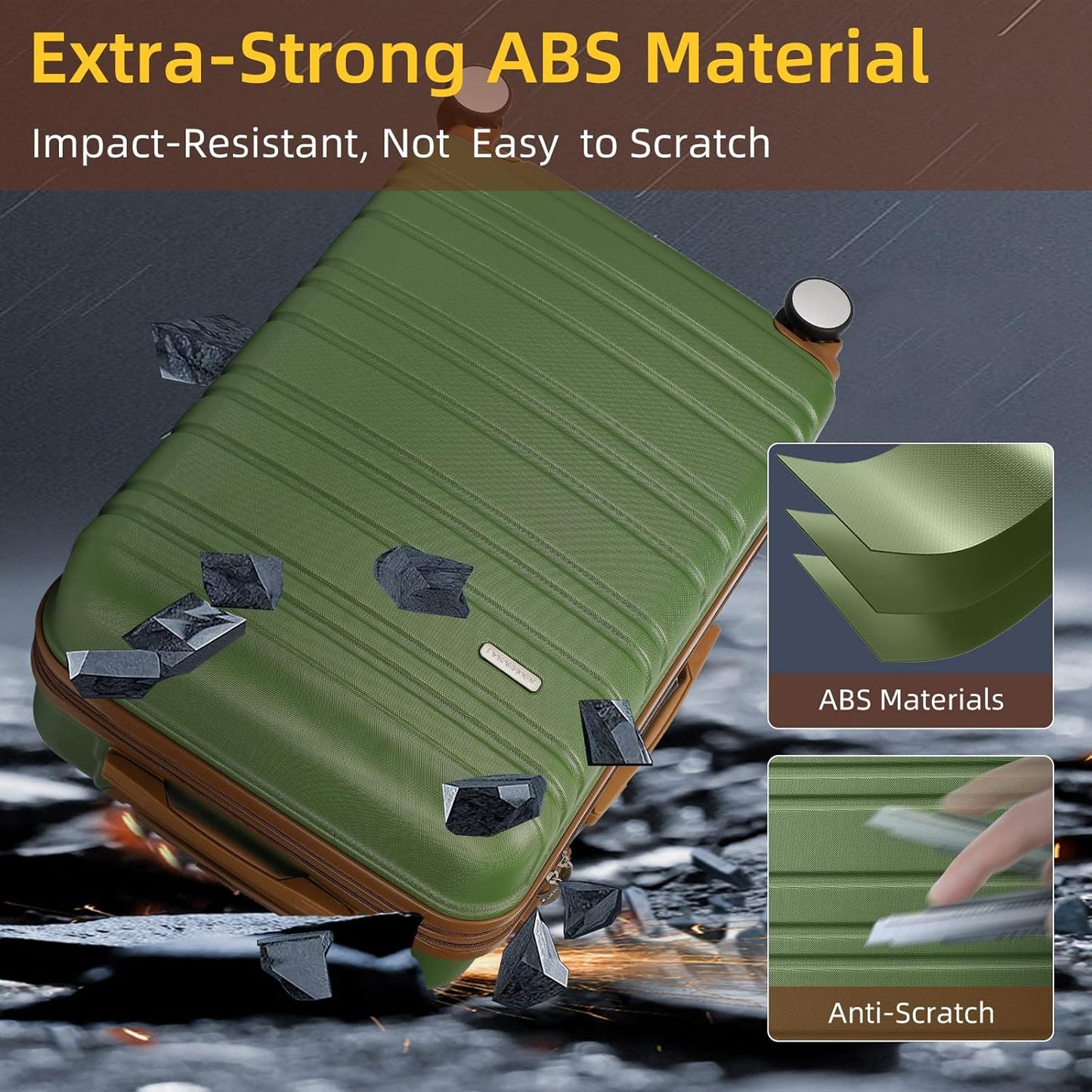 LARVENDER Luggage Sets 6 Piece, Expandable Hardside Carry on Suitcase Set with Spinner Wheels, Lightweight Rolling Luggage for Men and Women with TSA Lock, Green