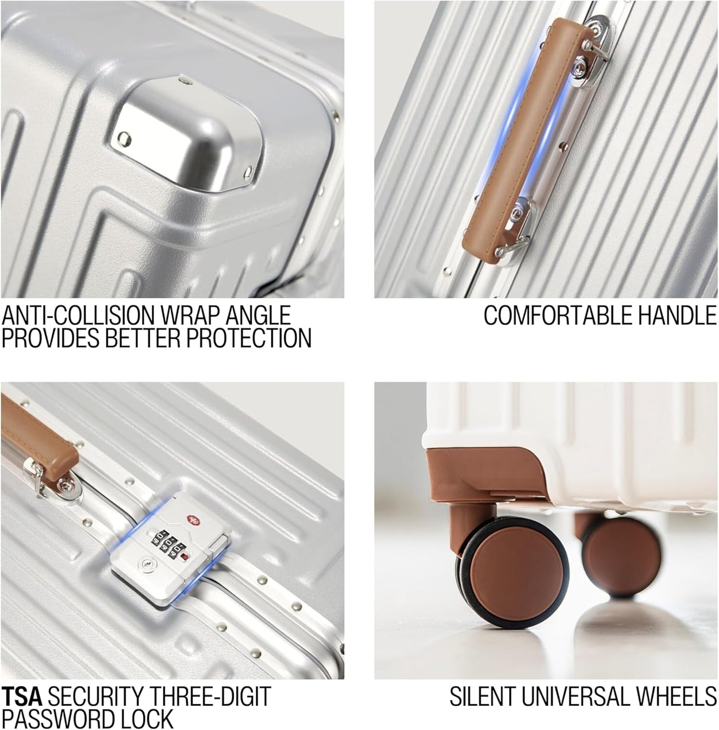 TERE® Carry On 20-inch Travel Luggage Suitcase with Aluminium Frame Zipperless Cup Holder USB Port Charging Phone Holder Lightweight Silent Wheels Cabin Bag Amby3 (Brown Handle, 20 inch.)