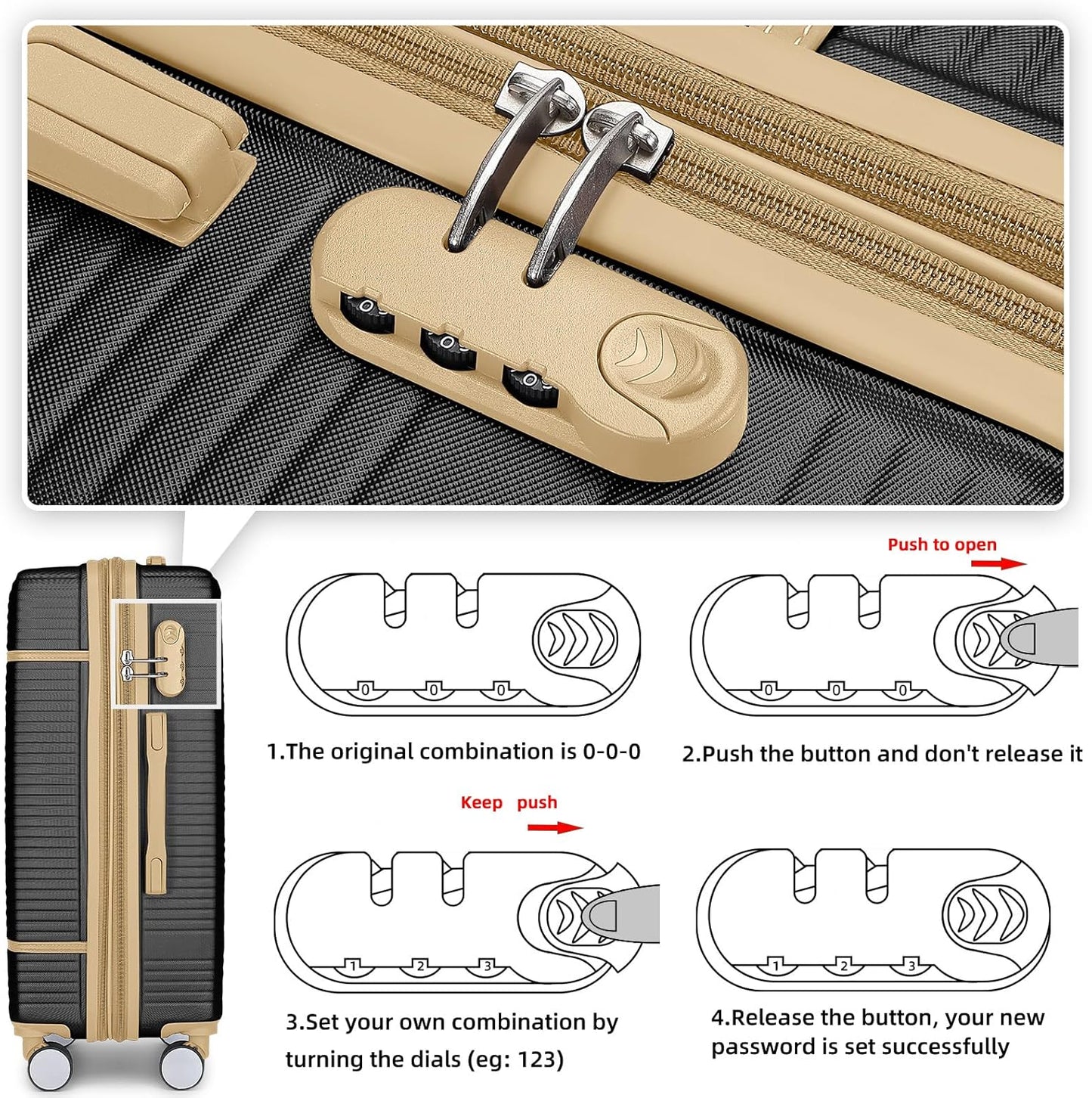 LARVENDER Luggage Sets 6 Piece with Duffel Bag, Expandable(Only 28 & 24") Hardside Luggage with Cosmetic Case 360° Spinner Wheels, Durable Luggage Set Clearance For Women Men, Black