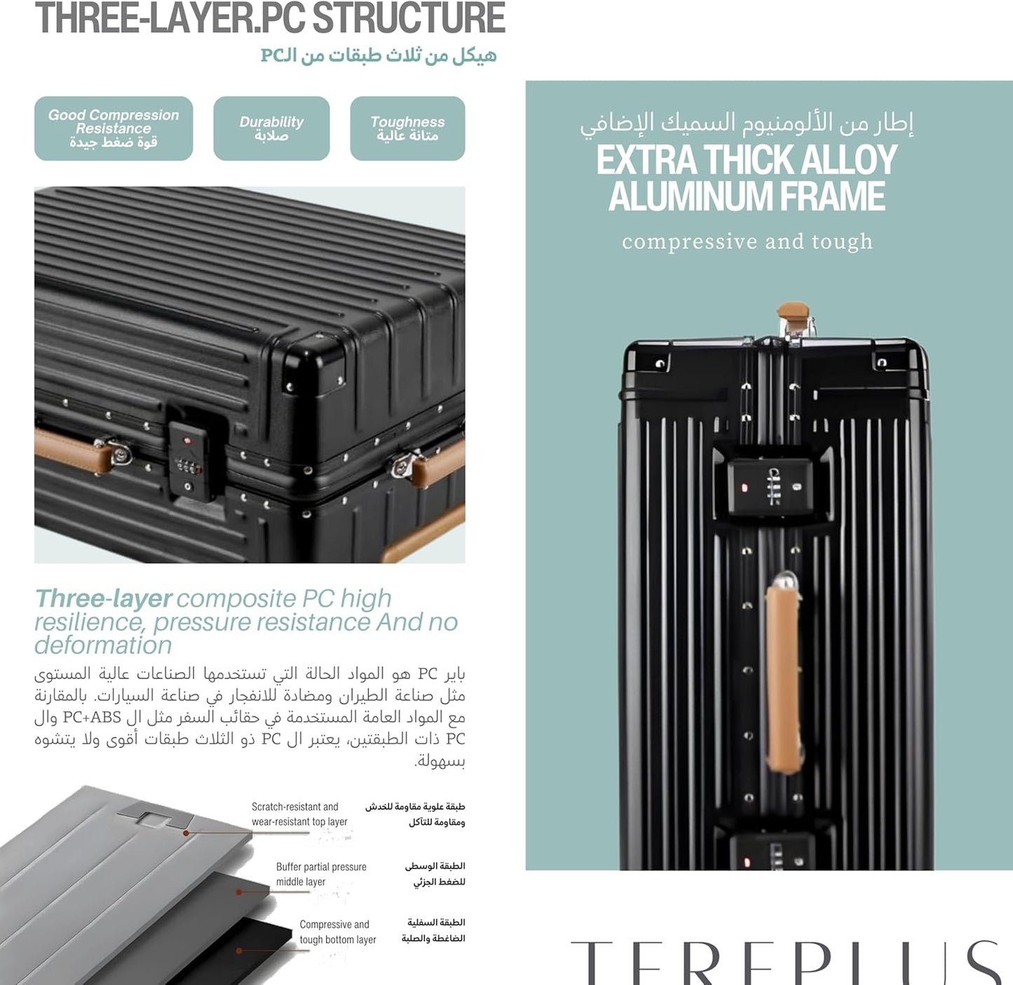 TERE® Carry On 20-inch Luggage Travel Suitcase with Aluminium Frame Zipperless Cup Holder USB Port Charging Lightweight Silent Wheels Cabin Bag Amby2 (Black & Mocha, 20-inch)