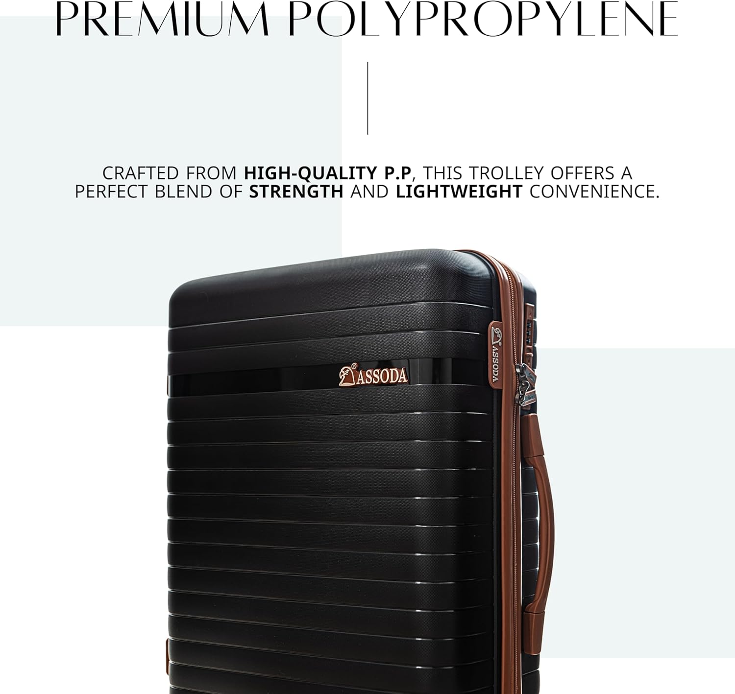 ASSODA Luggage Set of Three 20/24/28 inch Stylish Carry On and Check In Travel Bag Silent Wheels Suitcase Lightweight Durable (Black/Brown, Set (20/24/28-inch))