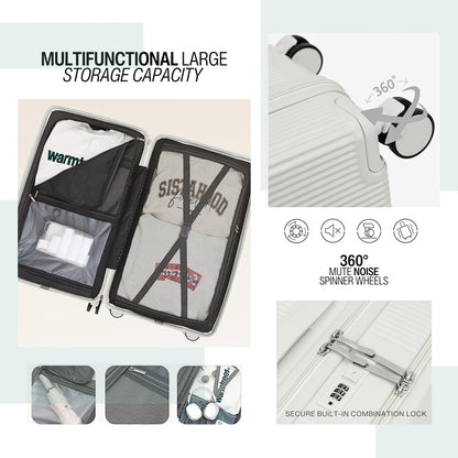 Carry on 20 Inch Travel Trolley Bag Suitcase with Front Open Laptop Compartment, USB Port Charging, Silent Wheels, Hook - Black & Mocha