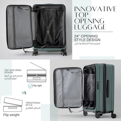 Carry On 20-inch Luggage Travel Suitcase with Front Open Laptop Compartment Silent Wheels Deep Storage USB Port Chargingn Cabin Bag Deepy (Dark Green, 20-inch)