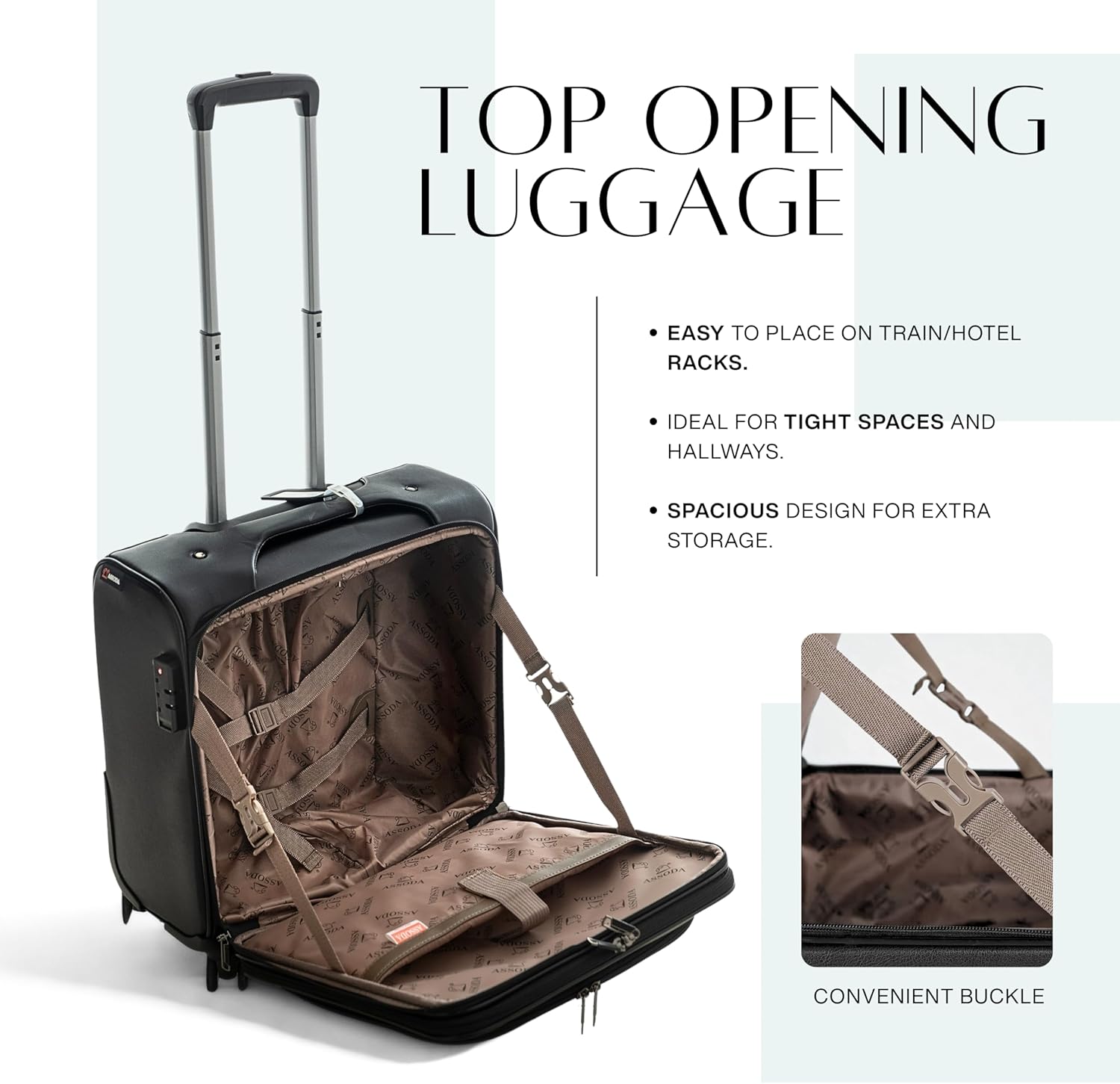 TERE Carry On 16-inch Luggage Travel PU Leather with Laptop Compartment Phone Holder Trolley Boarding Bag Suitcase Lightweight Silent Wheels Business Cabin 607 (Brown, 16-inches)