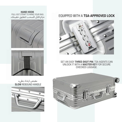 TERE® Carry On 20-inch Luggage Travel Suitcase with Aluminum Frame Zipperless Lightweight Silent Wheels Cabin Bag Roo