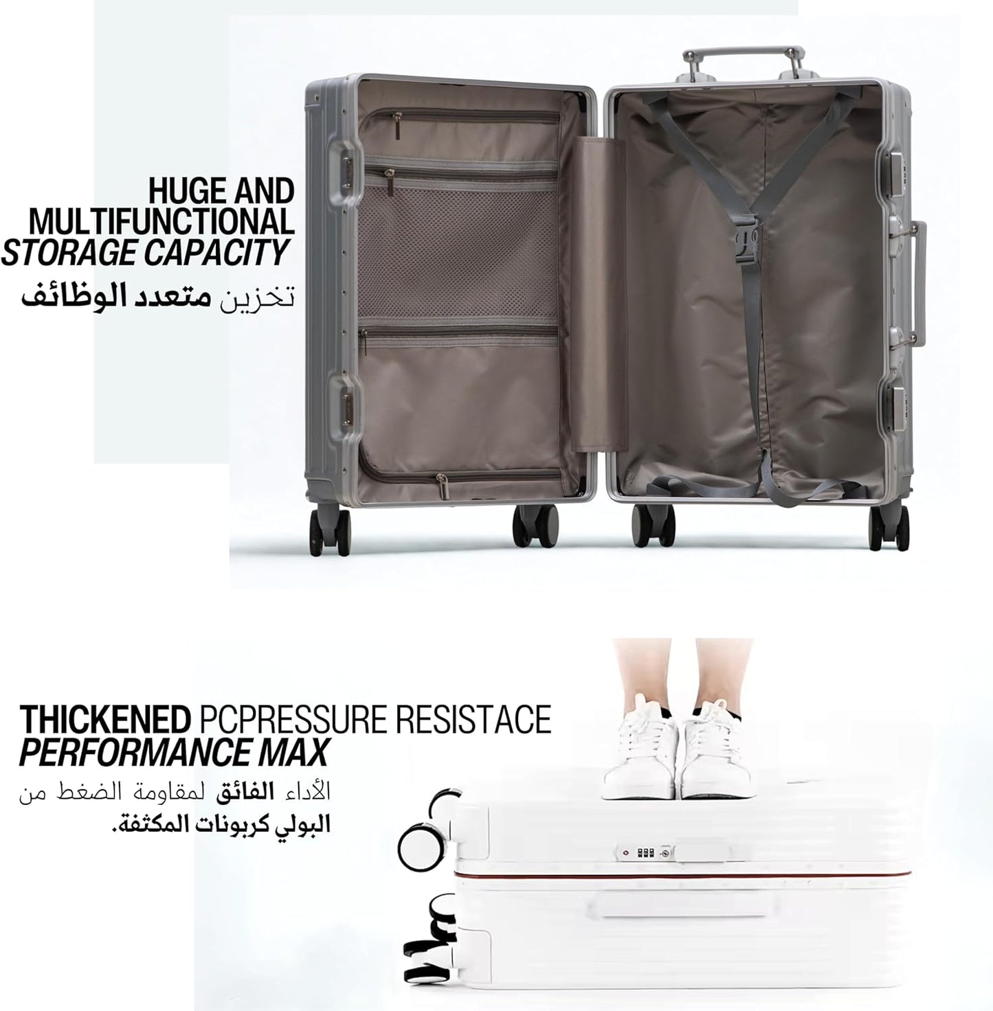 TERE® Carry On 20-inch Travel Luggage Suitcase with Aluminium Frame Zipperless Cup Holder USB Port Charging Phone Holder Lightweight Silent Wheels Cabin Bag Amby3 (Brown Handle, 20 inch.)