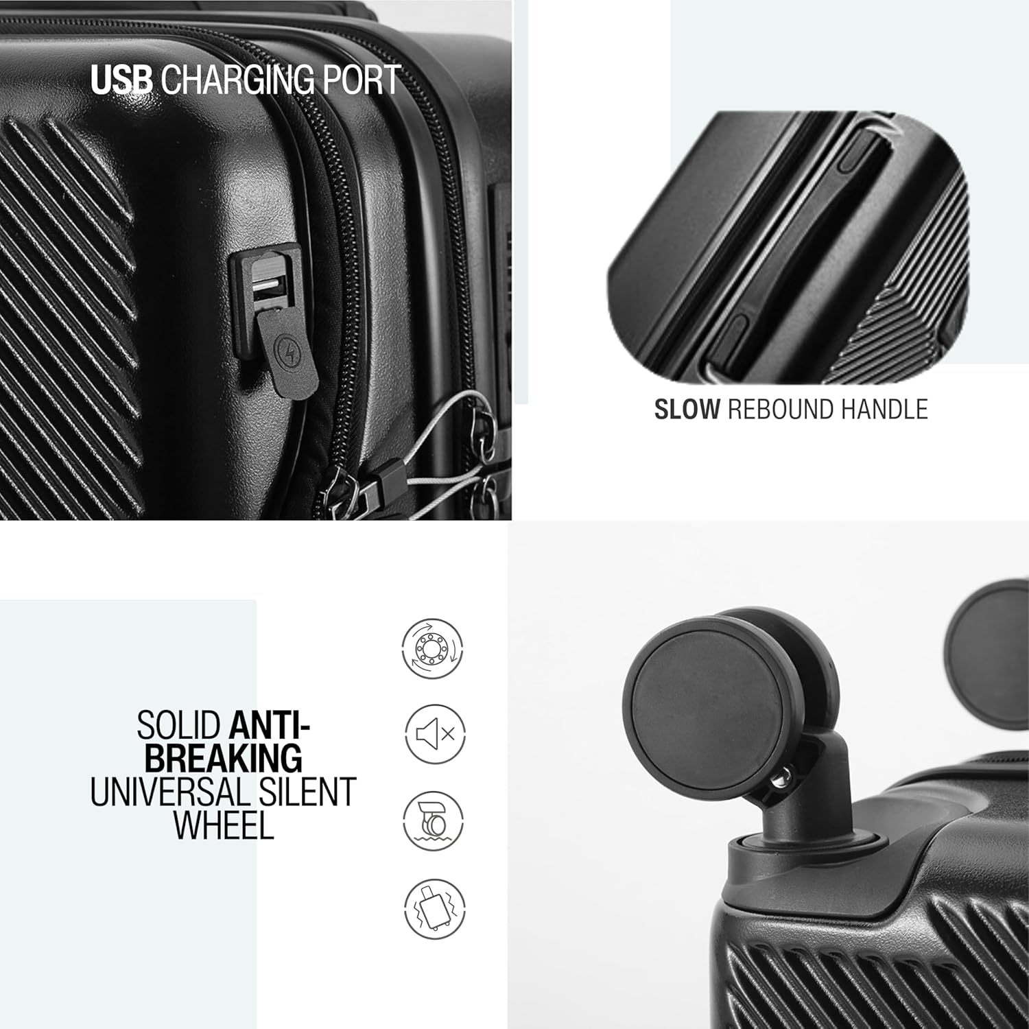 TERE 20" Carry On Luggage Travel Trolley Bag Suitcase with Front Open Laptop Compartment, USB Port Charging, Cup Holder, Silent Wheels, Hook (Grey)