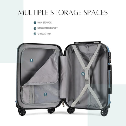 Carry-on Luggage Travel Suitcase Wide Handle Cup Holder Silent Wheels USB Port Charging 20" Cabin Bag Vada V2 (Steel Blue, 20)