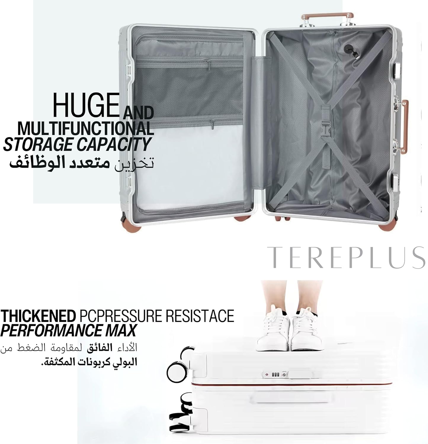 TERE® Carry On 20-inch Luggage Travel Suitcase with Aluminium Frame Zipperless Cup Holder USB Port Charging Lightweight Silent Wheels Cabin Bag Amby2 (Black & Mocha, 20-inch)