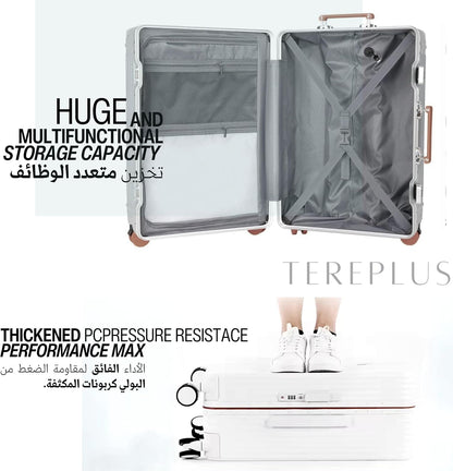 TERE® Carry On 20-inch Luggage Travel Suitcase with Aluminium Frame Zipperless Cup Holder USB Port Charging Lightweight Silent Wheels Cabin Bag Amby2 (Black & Mocha, 20-inch)