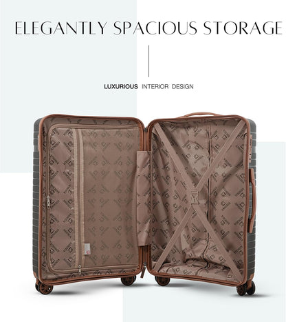 ASSODA Luggage Set of Three 20/24/28 inch Stylish Carry On and Check In Travel Bag Silent Wheels Suitcase Lightweight Durable (Black/Brown, Set (20/24/28-inch))