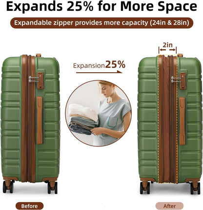 LARVENDER Luggage Sets 6 Piece, Expandable Hardside Carry on Suitcase Set with Spinner Wheels, Lightweight Rolling Luggage for Men and Women with TSA Lock, Green