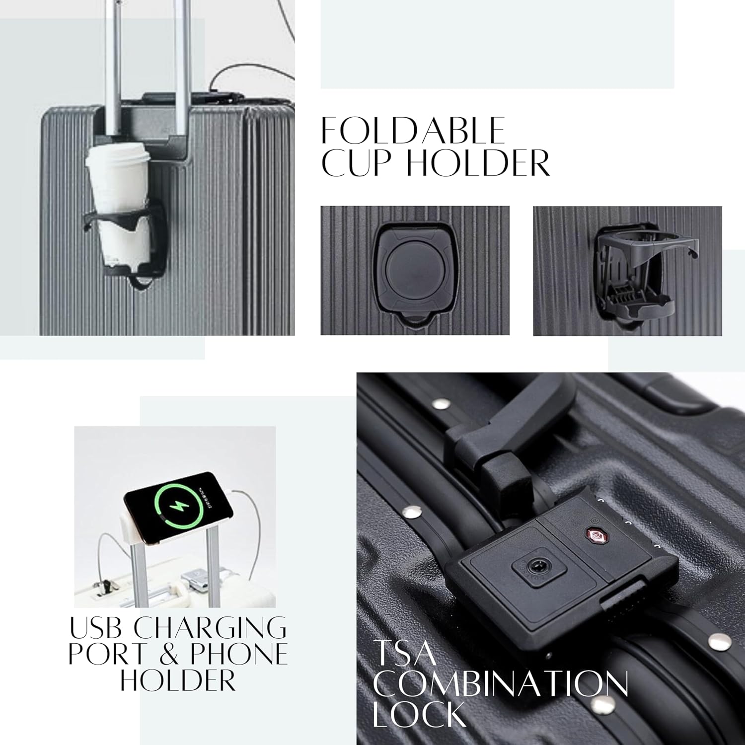 18 inches Luggage Carry On Travel Trolley Boarding Bag Suitcase with Front Open Laptop Compartment Lightweight High Quality USB Port Charging Silent Wheels (White) (Dark Grey)