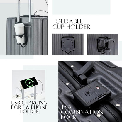 18 inches Luggage Carry On Travel Trolley Boarding Bag Suitcase with Front Open Laptop Compartment Lightweight High Quality USB Port Charging Silent Wheels (White) (Dark Grey)