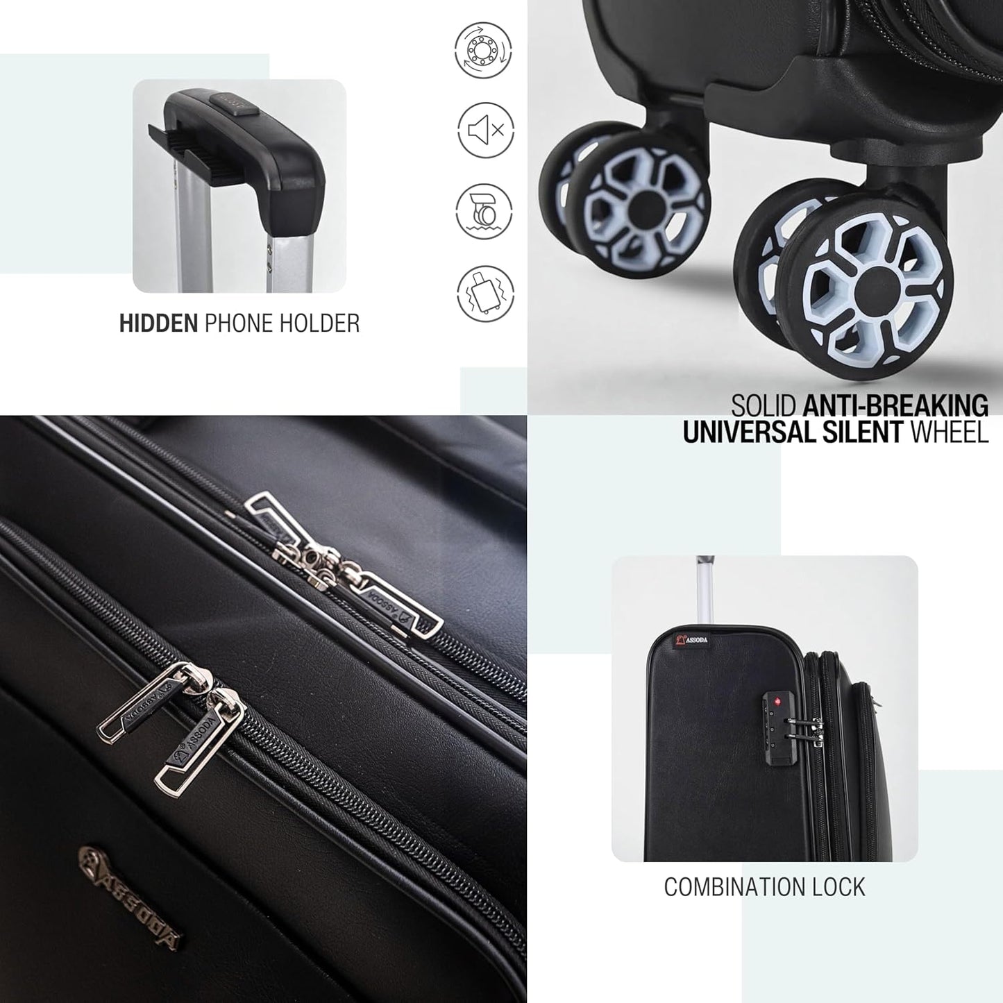 TERE Carry On 16-inch Luggage Travel PU Leather with Laptop Compartment Phone Holder Trolley Boarding Bag Suitcase Lightweight Silent Wheels Business Cabin 607 (Brown, 16-inches)