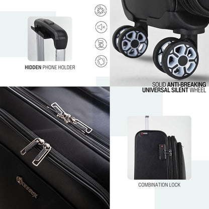 TERE Carry On 16-inch Luggage Travel PU Leather with Laptop Compartment Phone Holder Trolley Boarding Bag Suitcase Lightweight Silent Wheels Business Cabin 607 (Brown, 16-inches)