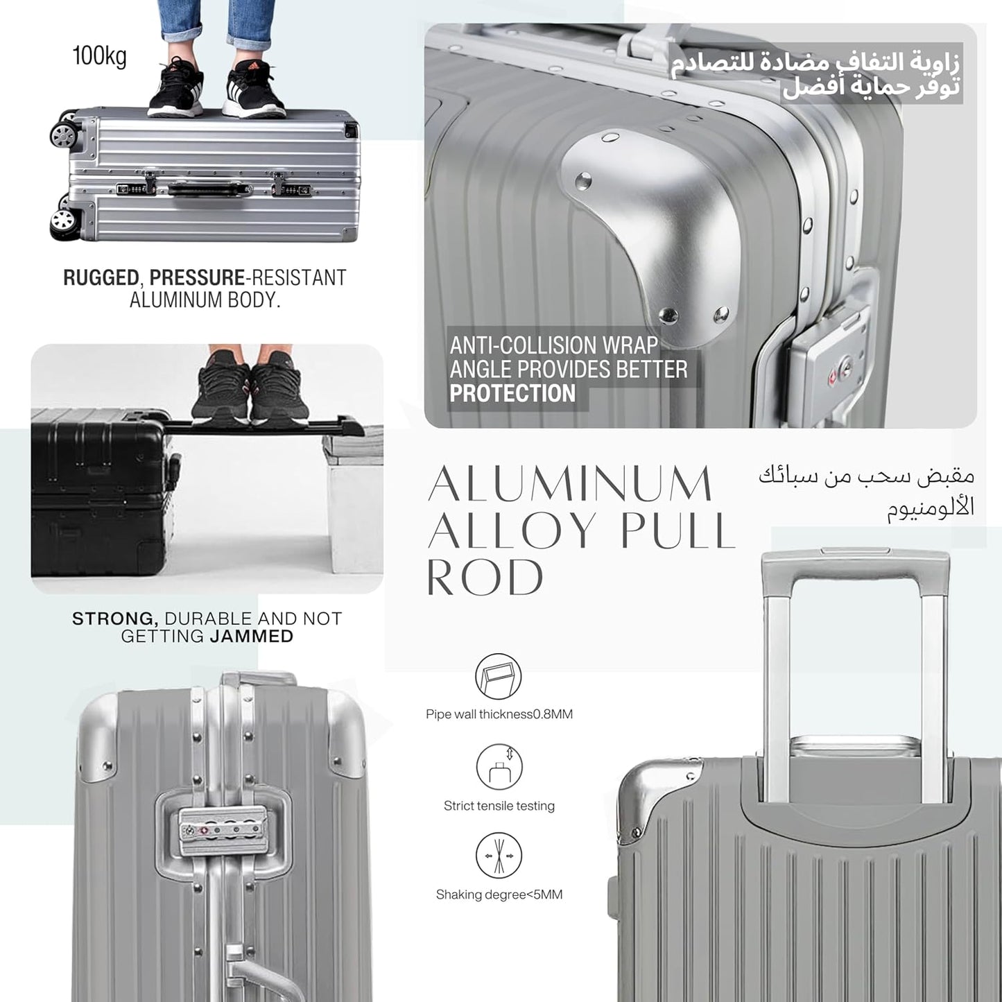 TERE® Carry On 20-inch Luggage Travel Suitcase with Aluminum Frame Zipperless Lightweight Silent Wheels Cabin Bag Roo