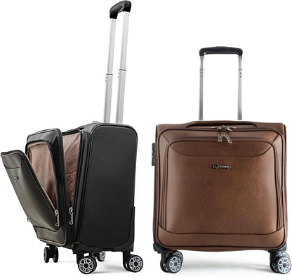 TERE Carry On 16-inch Luggage Travel PU Leather with Laptop Compartment Phone Holder Trolley Boarding Bag Suitcase Lightweight Silent Wheels Business Cabin 607 (Brown, 16-inches)