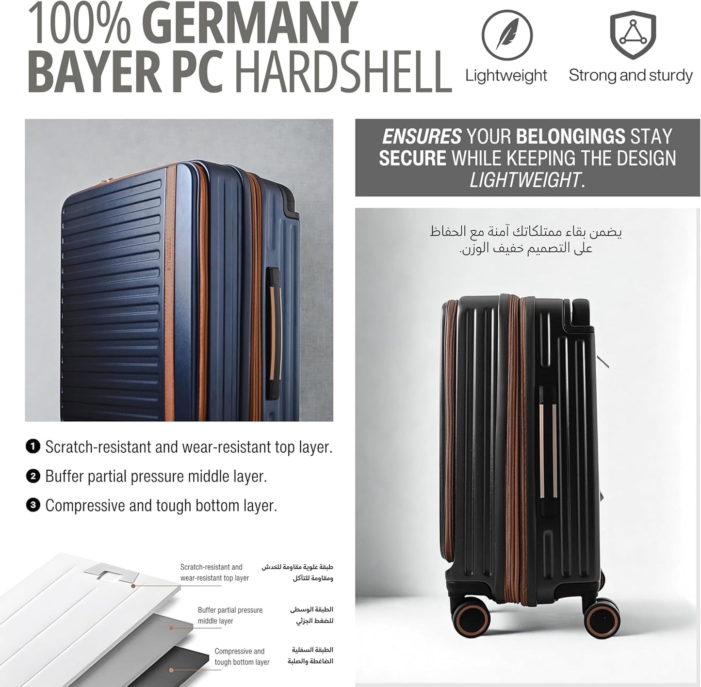 طقم حقائب سفر فاخرة مقاس 20/24 بوصة، حقيبة يد وحقيبة سفر مسجلة مع جيب أمامي مفتوح للكمبيوتر المحمول، مقبض عريض، عجلات صامتة قابلة للتوسيع، منافذ USB، لون أزرق، طقم من قطعتين (20/24 بوصة) 