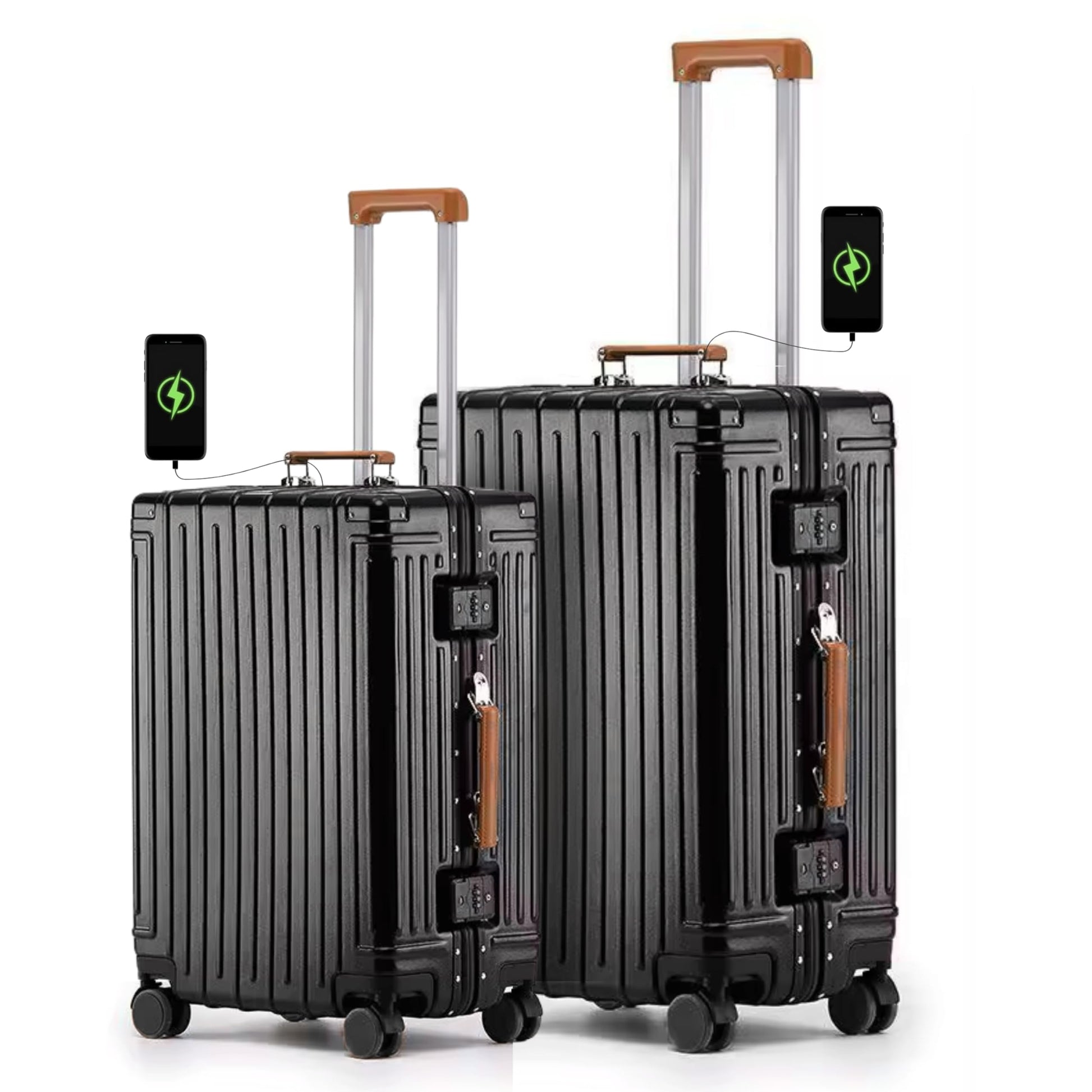 TERE® Carry On 20-inch Luggage Travel Suitcase with Aluminium Frame Zipperless Cup Holder USB Port Charging Lightweight Silent Wheels Cabin Bag Amby2 (Black & Mocha, 20-inch)